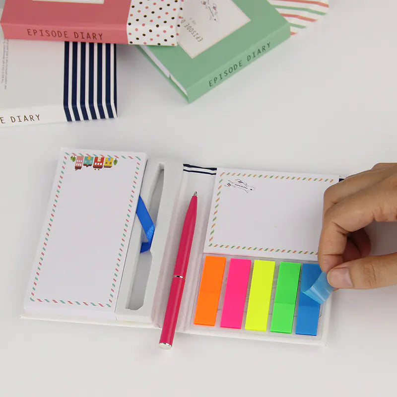 Creative Cute Hard Shell Notebook with Sticky Notes & Pen