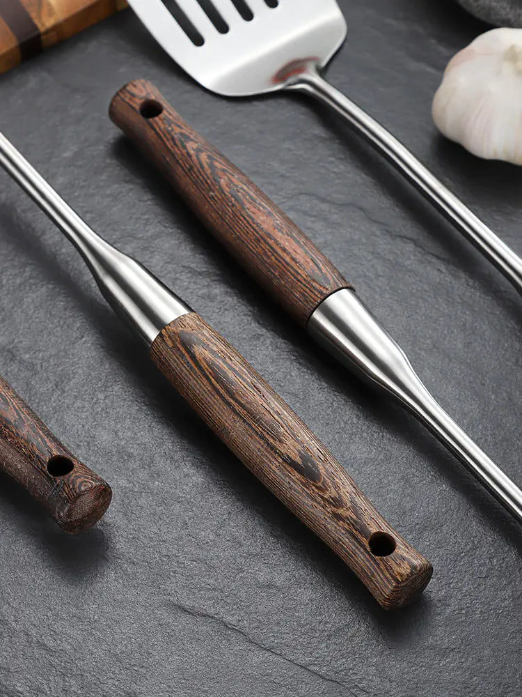 Chicken Wing Wood Kitchen Utensils Set with Stainless Steel