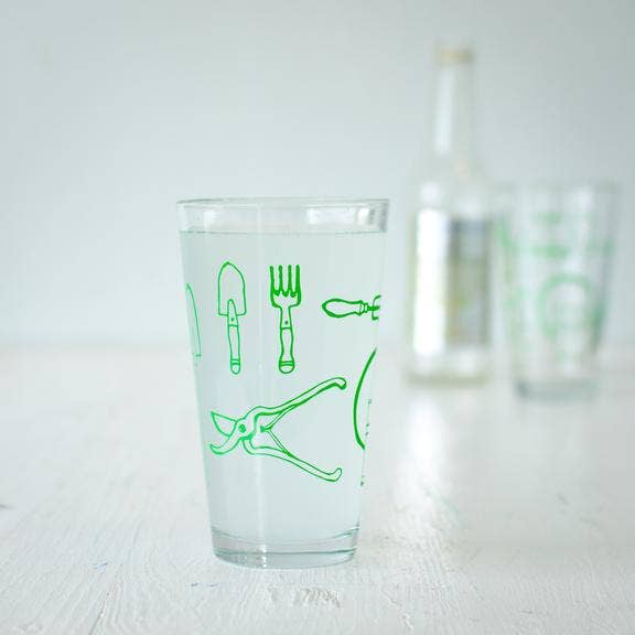 Garden Tools Pint Glasses - Green