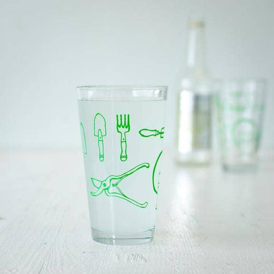 Garden Tools Pint Glasses - Green