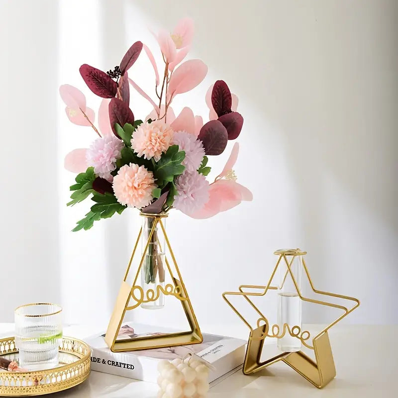 Nordic Metal and Glass Flower Vase for Home Decor