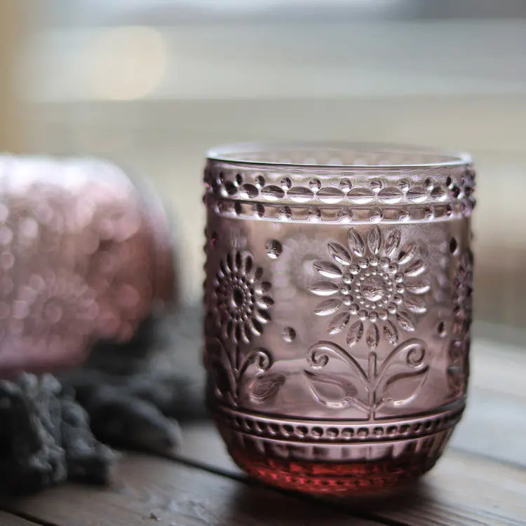 Vintage Relief Flower Pattern Glass Cup (1pc)