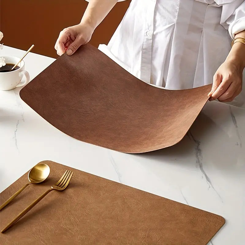 Double-Sided Leather Placemat with Cowhide Pattern