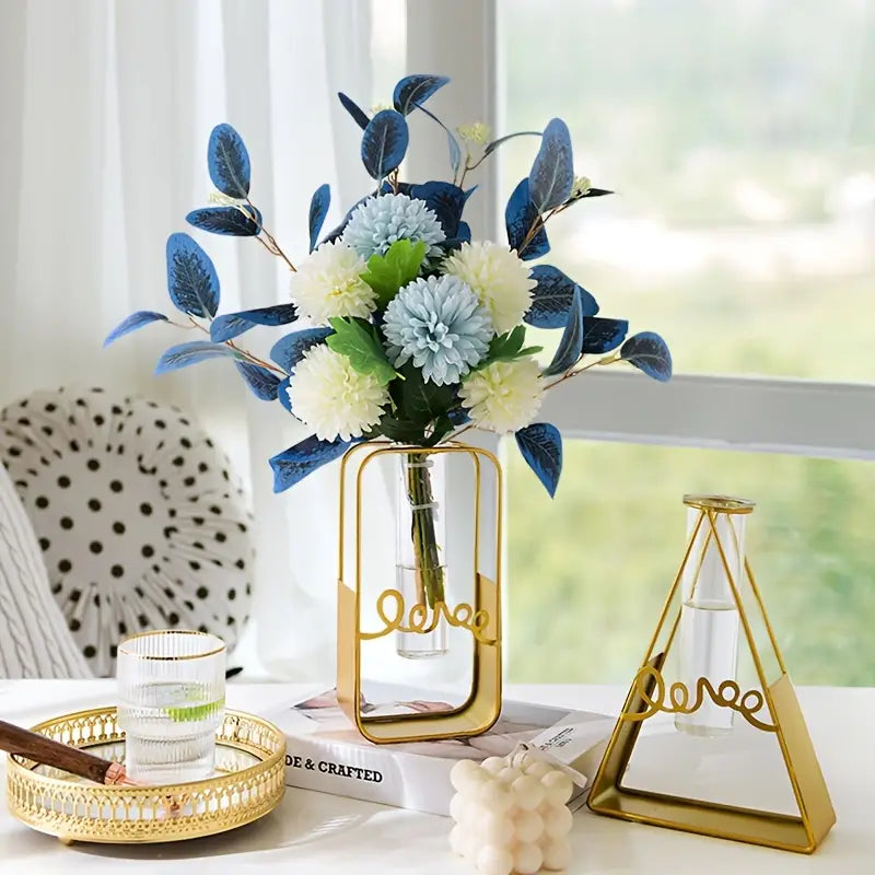 Nordic Metal and Glass Flower Vase for Home Decor