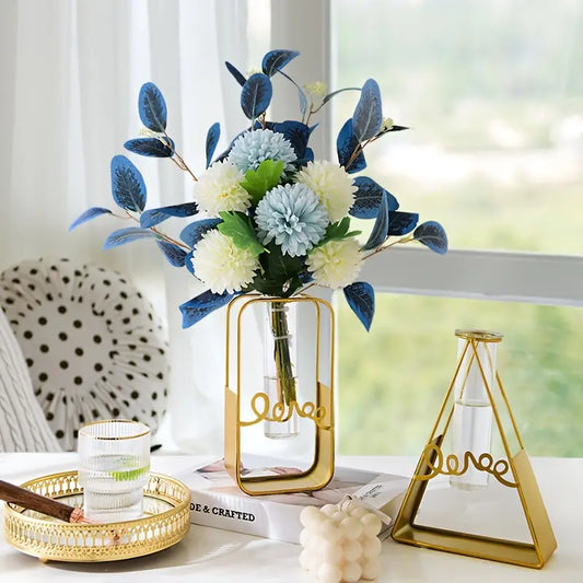 Nordic Metal and Glass Flower Vase for Home Decor
