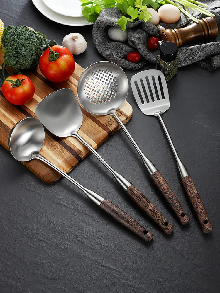 Chicken Wing Wood Kitchen Utensils Set with Stainless Steel