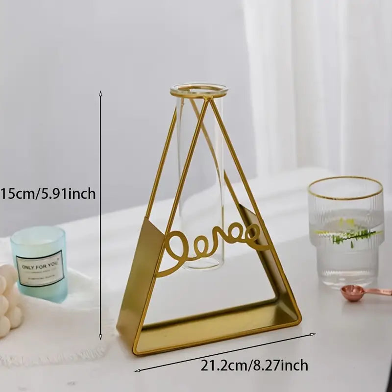 Nordic Metal and Glass Flower Vase for Home Decor