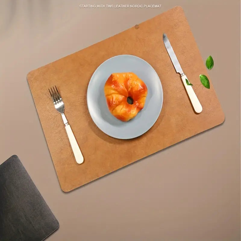 Double-Sided Leather Placemat with Cowhide Pattern